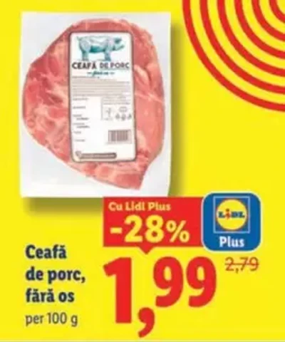 Ceafă de porc, fără os — per 100 g