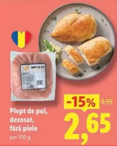 Piept de pui, dezosat, fără piele — per 100 g