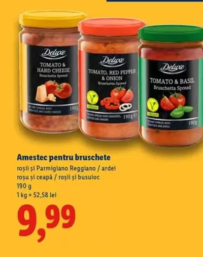 Amestec pentru bruschete — roşii şi Parmigiano Reggiano/ardei rosu și ceapă / roșii și busuioc 190 g